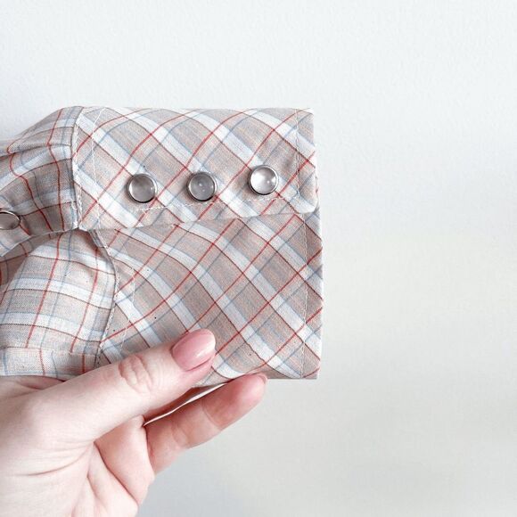 Vintage Lancer Mens Plaid Pearl Snap Button Up Western Shirt Tan Red XL Tall - Picture 3 of 8